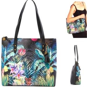 NWT THE SAK Collective Arriba Jungle Leather Tote Bag Black Cheetah Paint Look